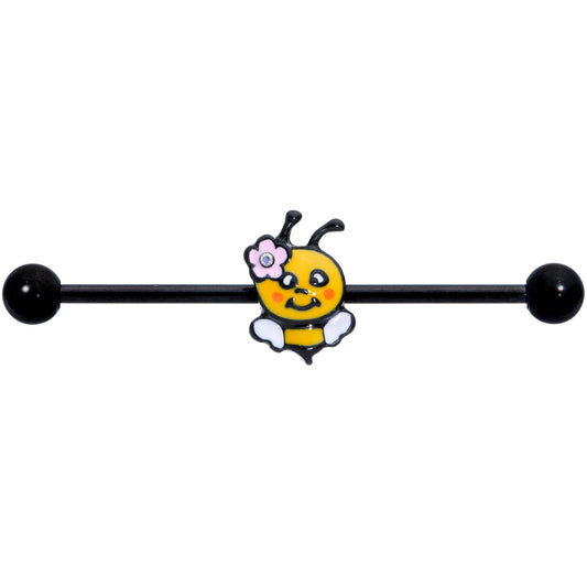 14G Aurora Gem Black Yellow Happy Bee Industrial Barbell 38mm