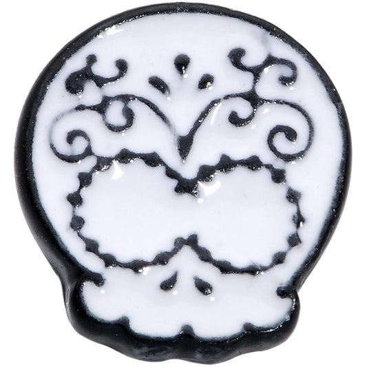 16G 1/4 Black White Calavera Sugar Skull Cartilage Tragus