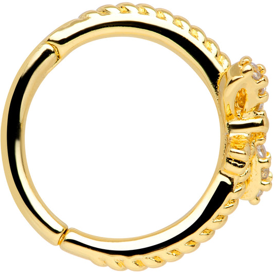 16G 3/8 Clear CZ Gem Gold Tone Bow Hinged Segment Ring