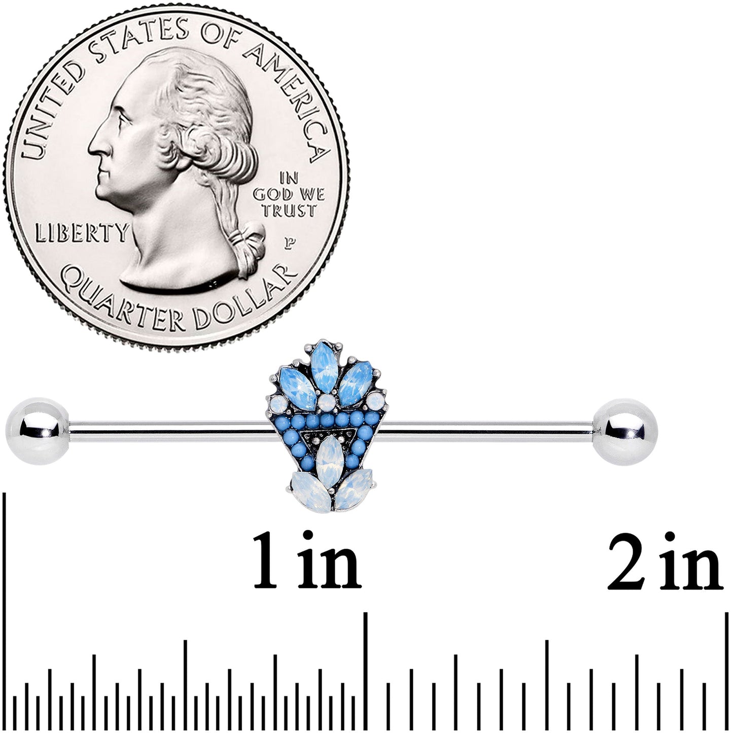 14G Blue White Faux Opal Ornate Industrial Barbell 38mm