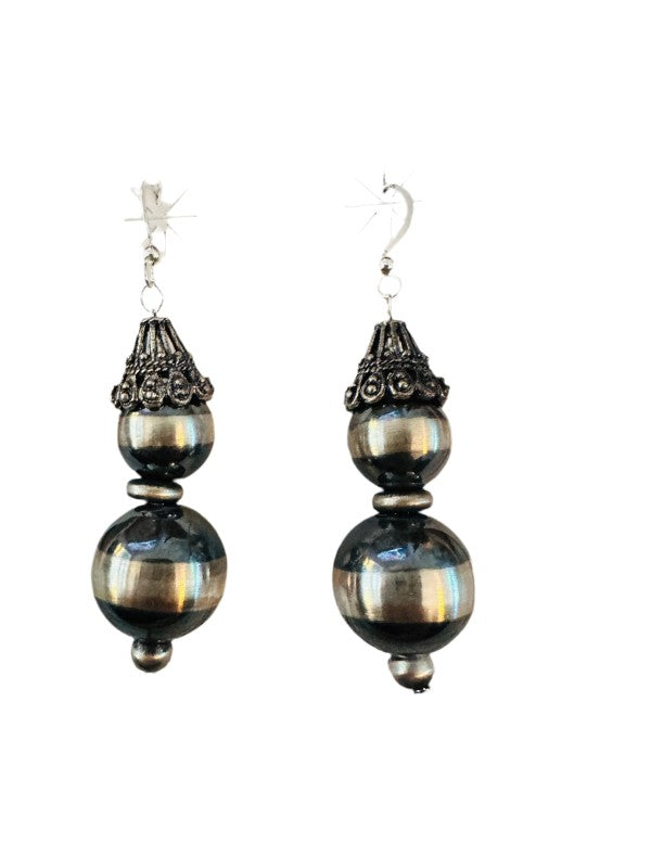 Navajo Sterling Silver Pearl Beaded Dangle Earring