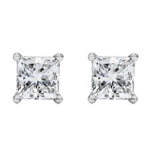 14K White Gold 1/2 Cttw Princess Cut Lab Grown Diamond Solitaire Stud Earrings (F-G Color, VS2-SI1 Clarity)