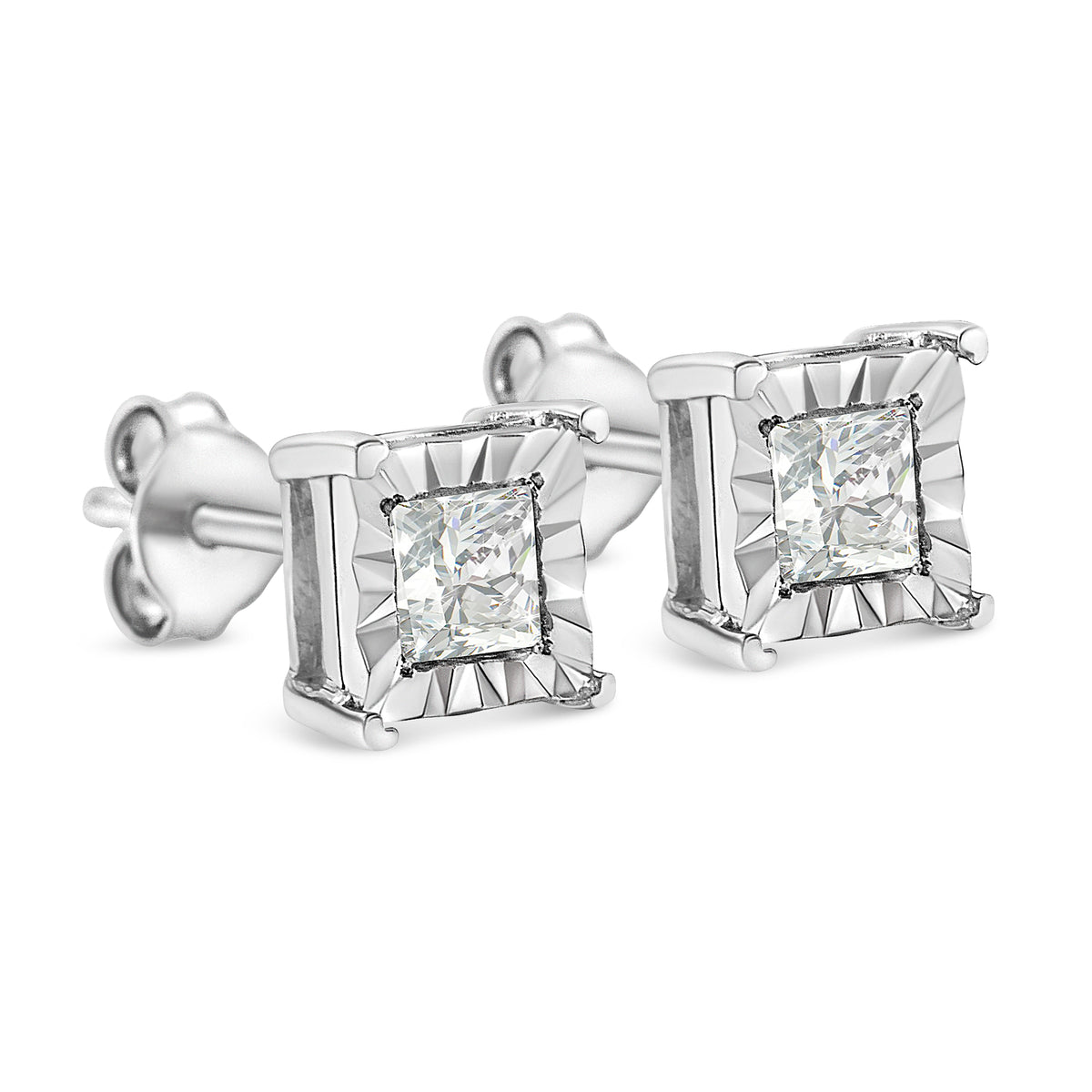 .925 Sterling Silver 1/2 Cttw Miracle Set Princess-cut Diamond Solitaire Stud Earrings (I-J Color, SI1-SI2 Clarity)