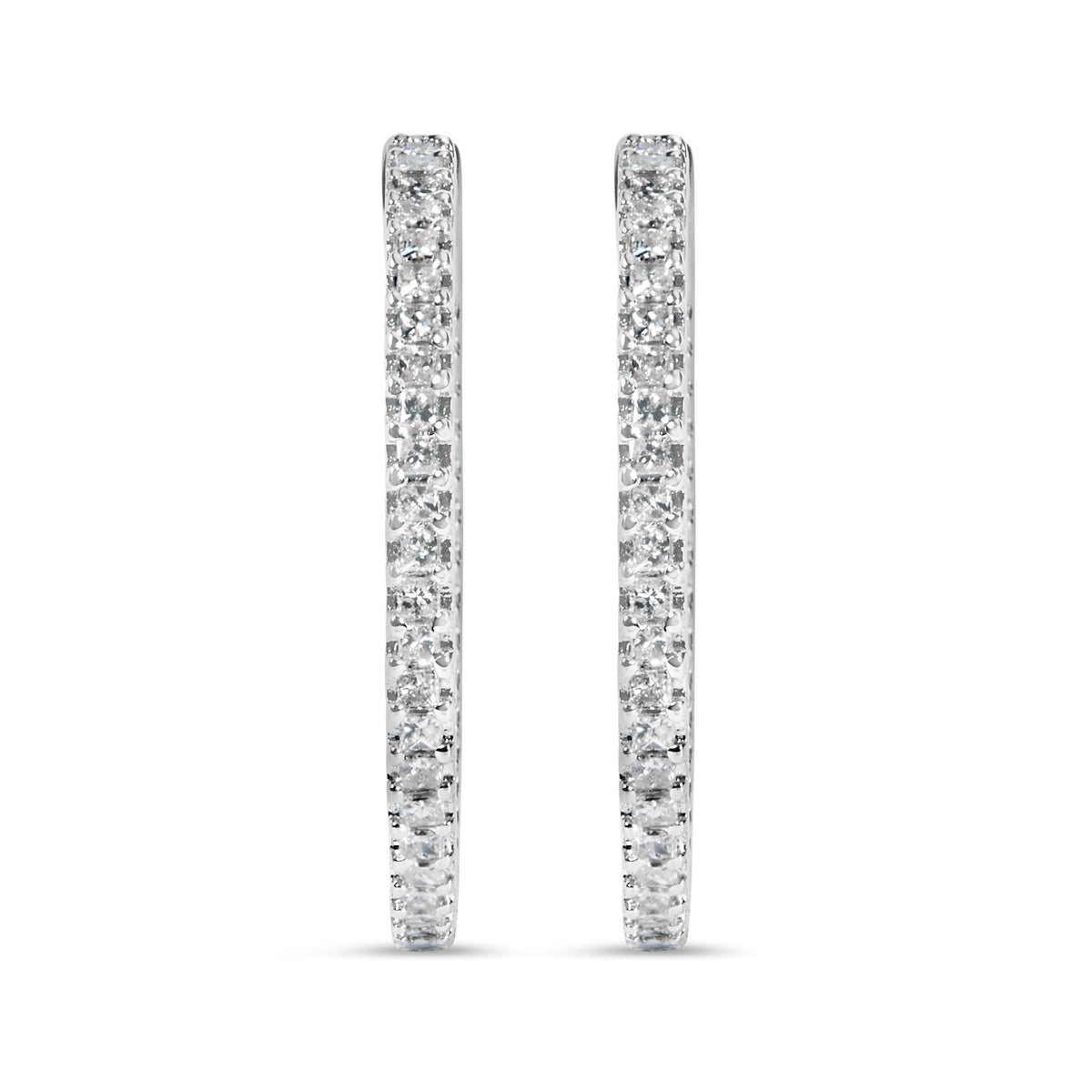 14K White Gold 1.0 Cttw Princess Diamond Inside Out Hoop Earrings (H-I Color, I1-I2 Clarity) - 23 MM