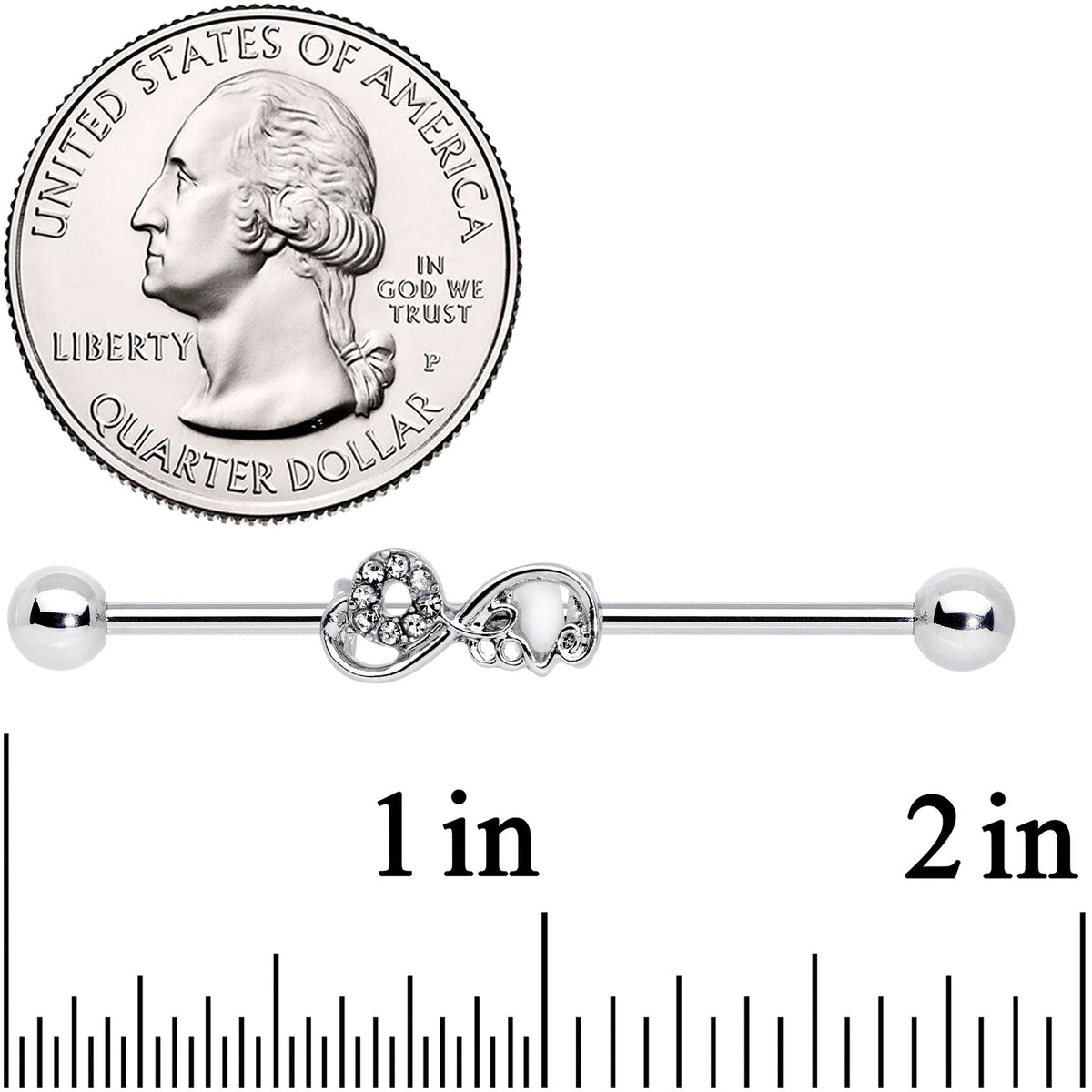 14G Clear Gem Infinity Swirl Industrial Barbell 38mm