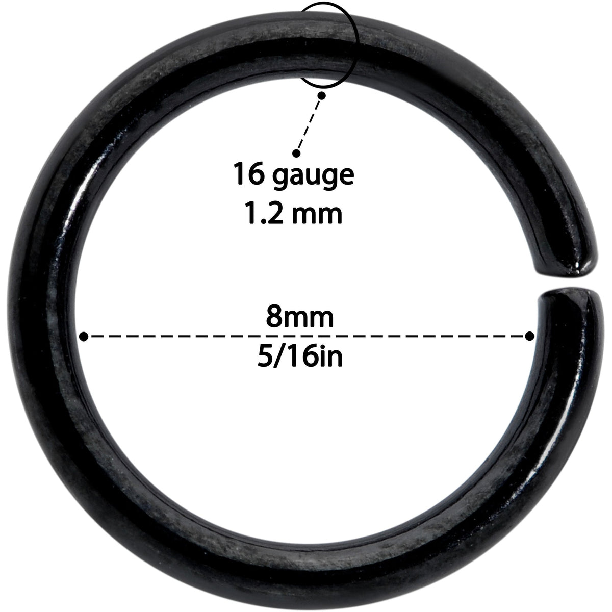 16G 5/16 Black Anodized Seamless Cartilage Ring Set of 12