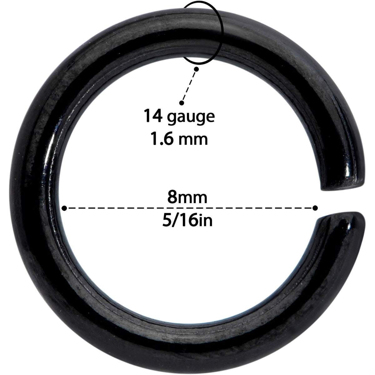 14G 5/16 Steel Black Gold Tone Seamless Cartilage Ring Set of 12