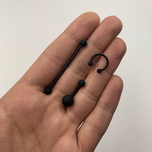 14G Beautiful Basic Black Matte Industrial Barbell 38mm