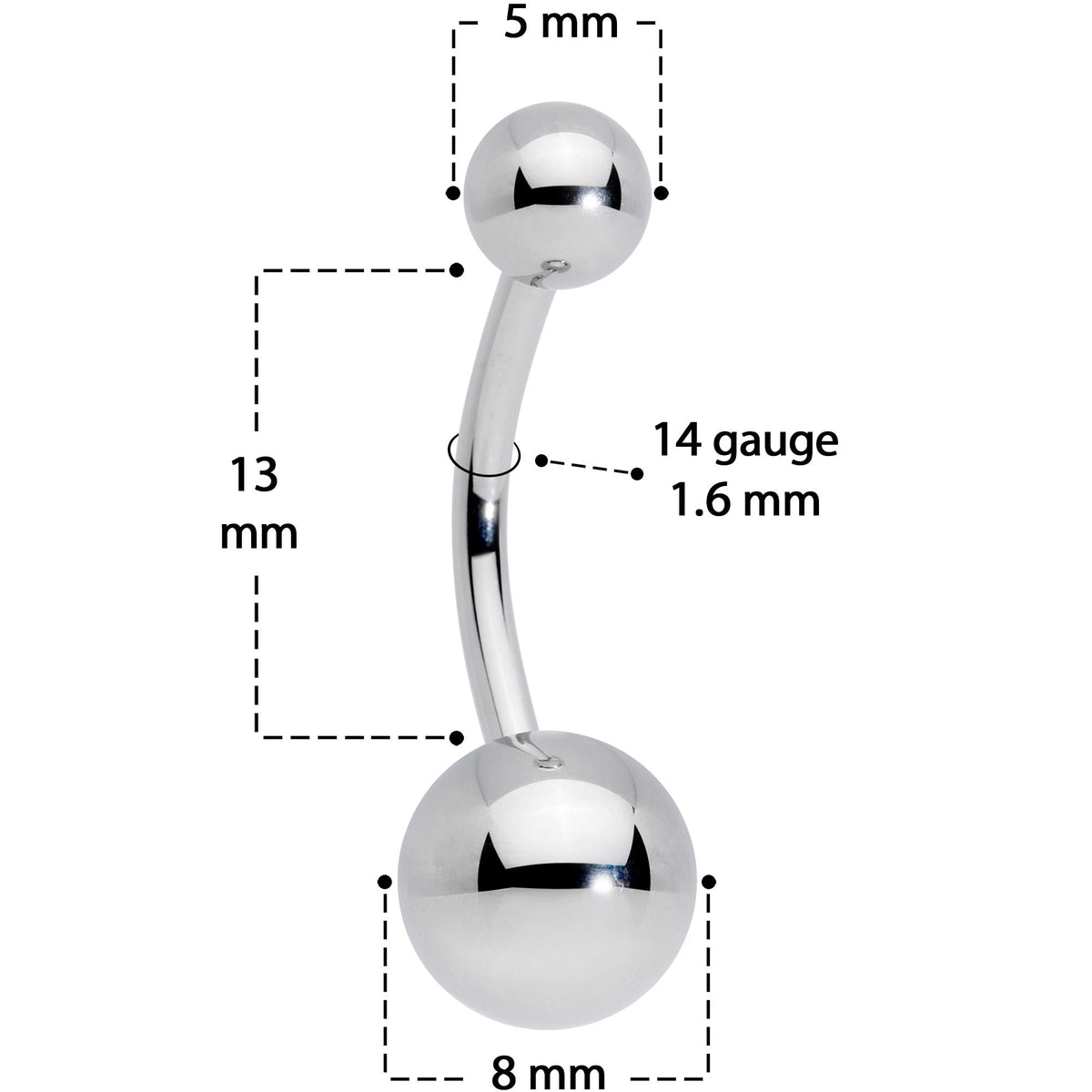 14G 1/2 Grade 23 Titanium Belly Ring Curved Barbell