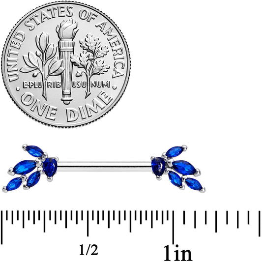 14G 9/16 Blue Gem Raindrop Cluster Barbell Nipple Ring Set