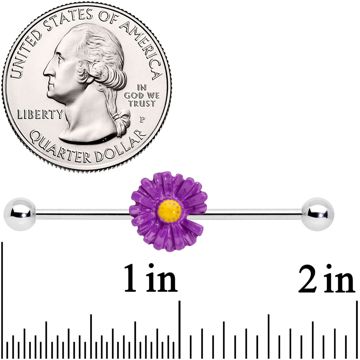14G Purple Daisy Industrial Barbell 38mm