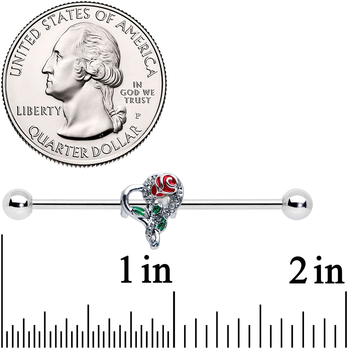 14G Clear Gem Rose Heart Valentines Day Industrial Barbell 38mm