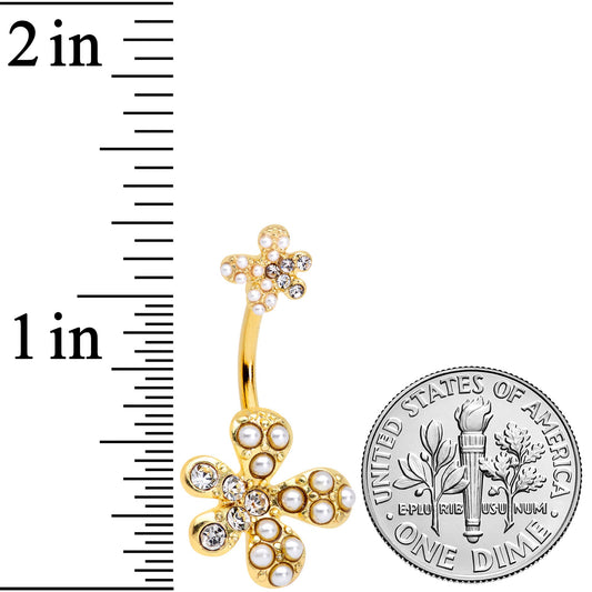 Clear Gem Gold Tone Stylish Splat Double Mount Belly Ring