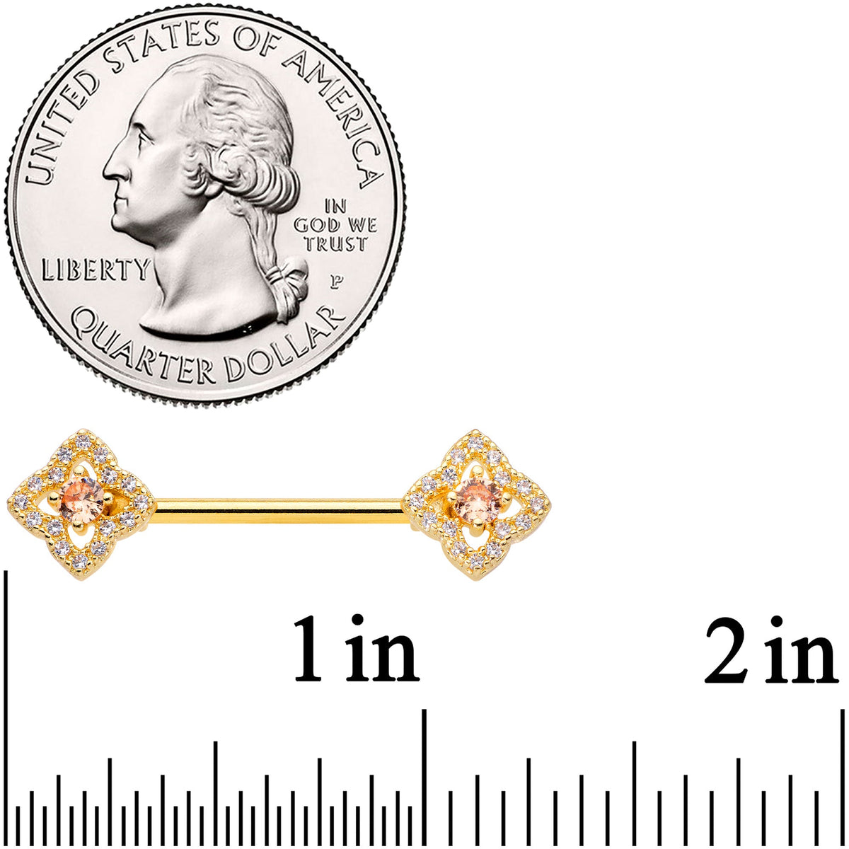 14G 9/16 Clear CZ Gem Gold Tone Rhombus Royale Nipple Ring Set