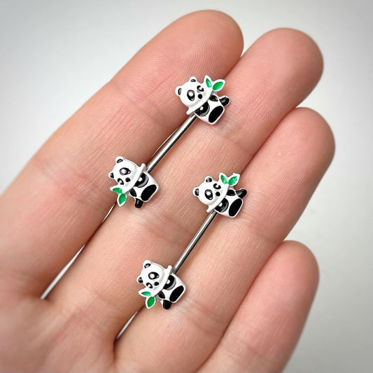 14G 9/16 Pretty Panda Bear Barbell Nipple Ring Set