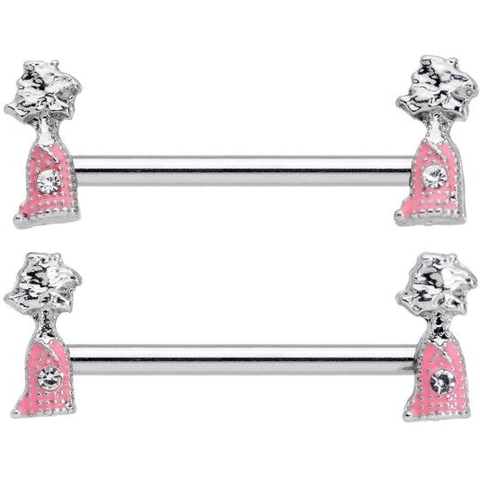 14G 5/8 Clear Gem Pink Champagne Bottles Barbell Nipple Ring Set