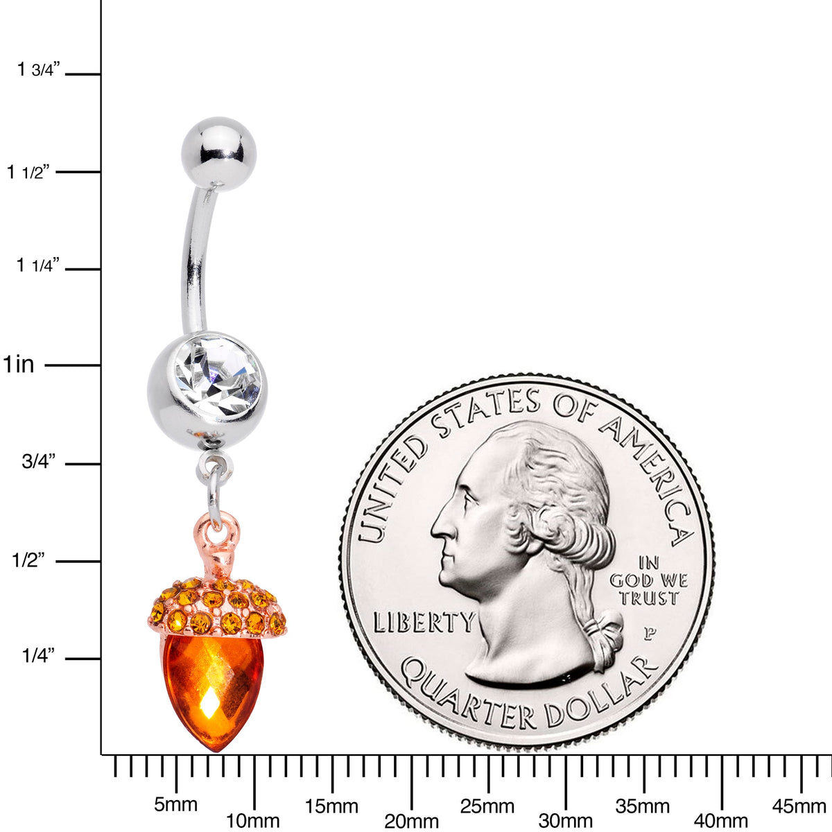 Clear Brown Gem Fall Autumn Acorn Dangle Belly Ring