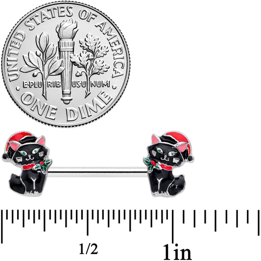 14G 9/16 Santa Claus Cat Christmas Barbell Nipple Ring Set