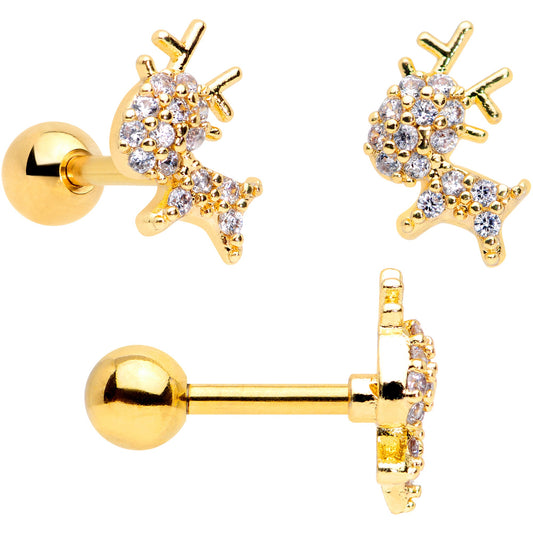 16G 1/4 Clear CZ Gem Gold Hue Christmas Tragus Earring Set of 3