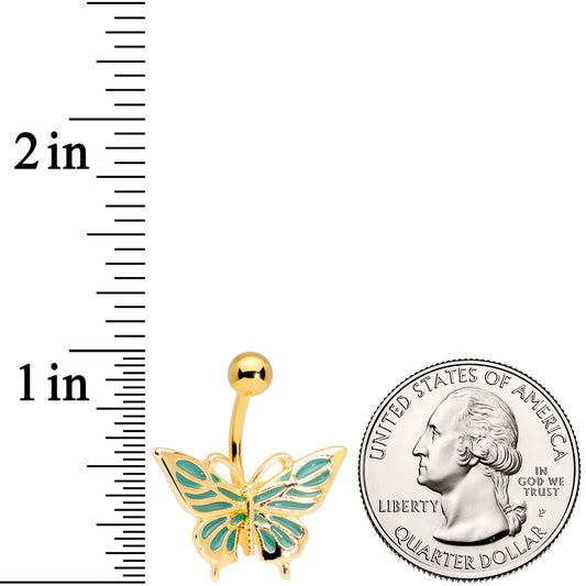 Gold Tone Green Inlay Butterfly Belly Ring