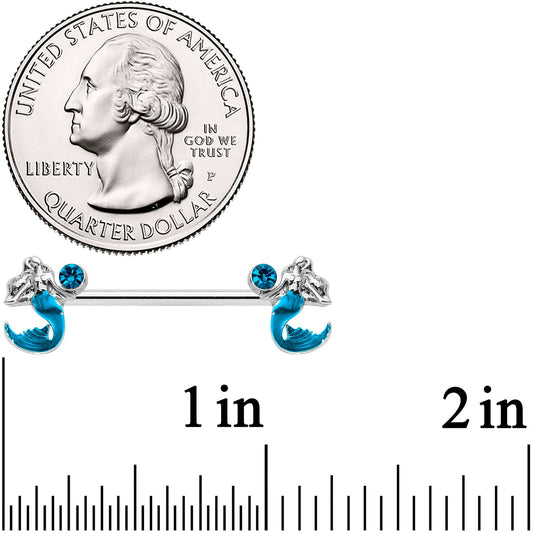 14G 9/16 Aqua Gem Blue Mermaid Barbell Nipple Ring Set