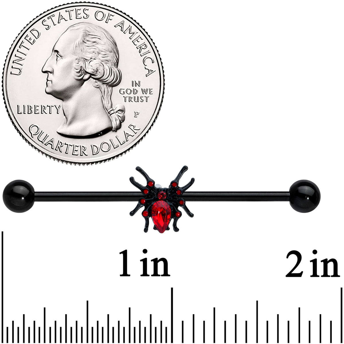 14G Red Gem Black Sexy Spider Halloween Industrial Barbell 38mm