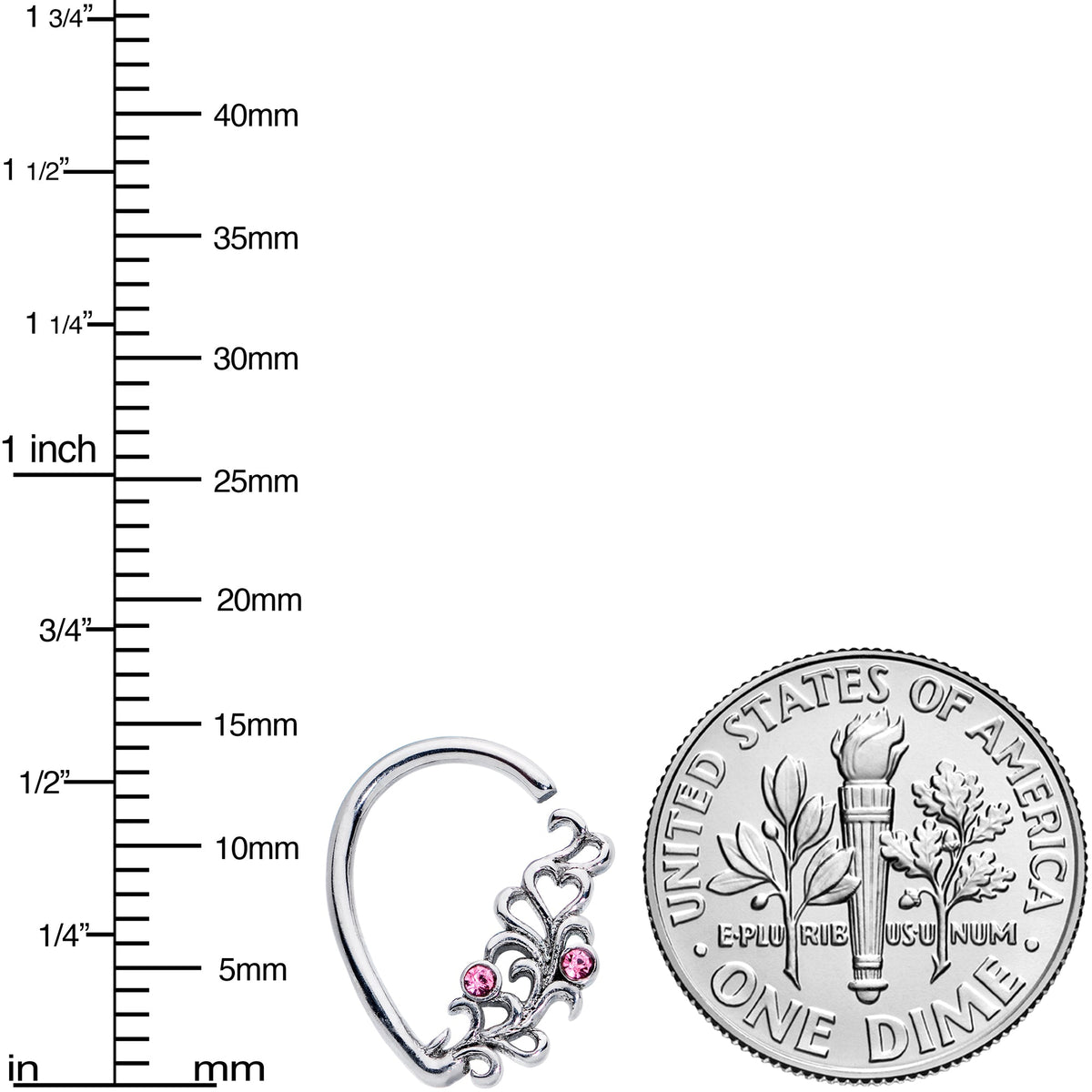 16G 3/8 Pink Gem Heart Drop Left Ear Cartilage Closure Ring