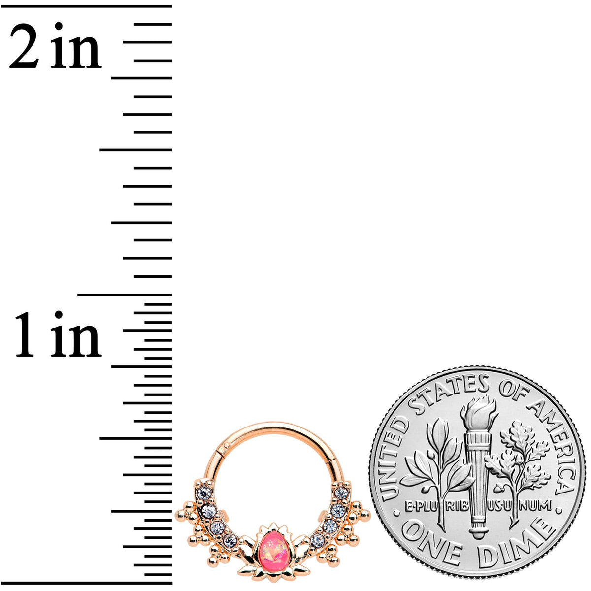 16G 3/8 Pink Faux Opal Rose Gold Hue Lotus Hinged Segment Ring