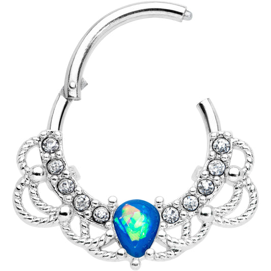 16G 3/8 Blue Faux Opal Lace Lover Hinged Segment Ring