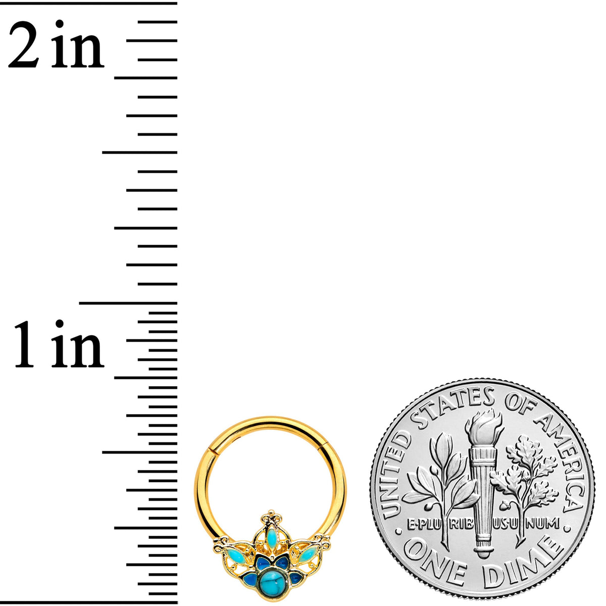 16G 3/8 Turquoise Gold Tone Opulent Flower Hinged Segment Ring