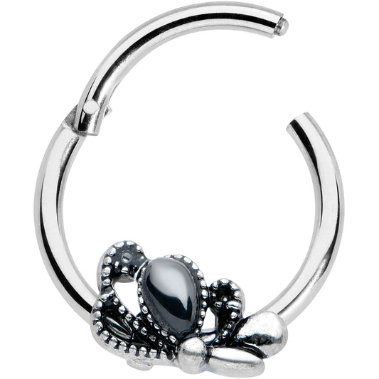 16G 3/8 Black Gem Abstract Bow Hinged Segment Ring