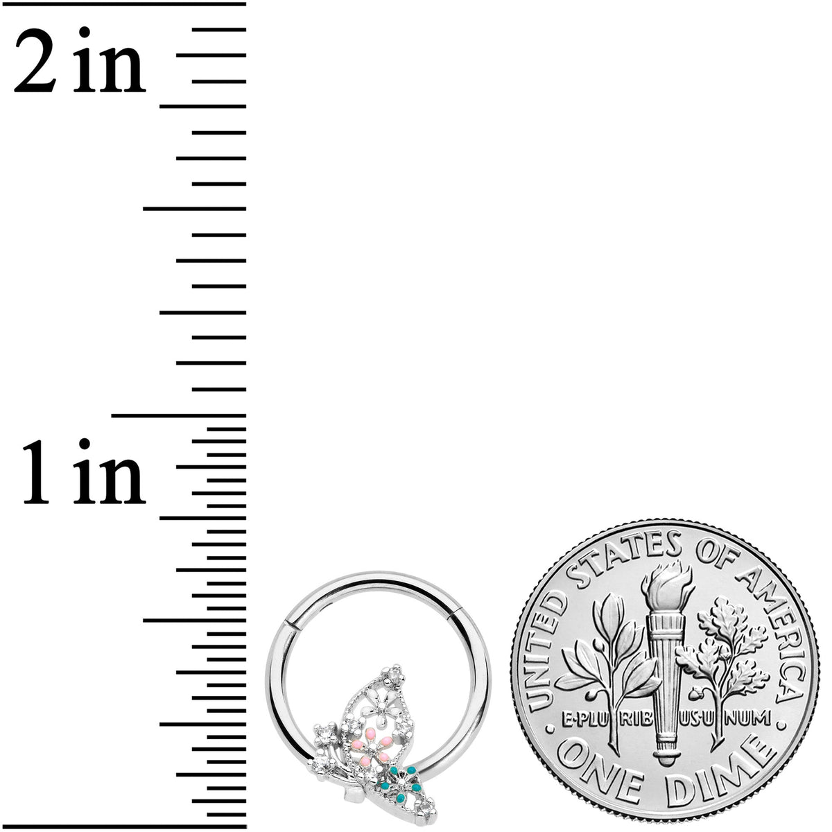 16G 3/8 Clear CZ Gem Abstract Butterfly Hinged Segment Ring