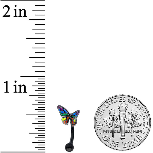 16G 5/16 Black Rainbow Pride Butterfly Curved Eyebrow Ring