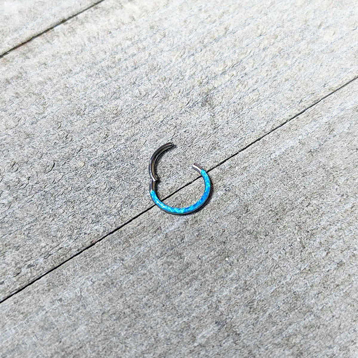 16G 3/8 Aqua Synthetic Opal Bottom Curve Hinged Segment Ring