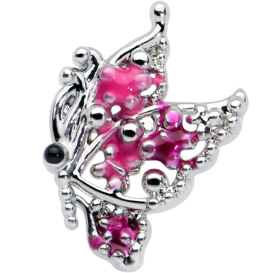 20G 7mm Textured in Pink Butterfly L Shape Nose Ring