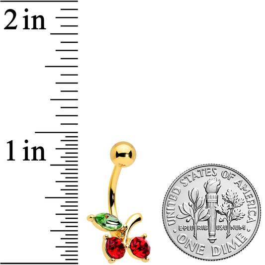 Green Red Gem Gold Tone Tasty Cherry Fruit Belly Ring