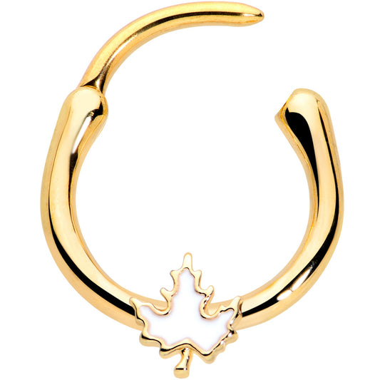 16G 3/8 Gold Tone Autumn White Maple Leaf Cartilage Clicker Ring