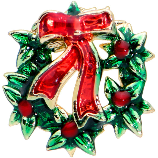 16G 1/4 Gold Tone Festive Bow Wreath Christmas Cartilage Tragus