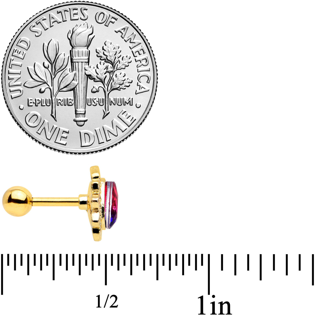 16G 1/4 Purple Tourmaline Gold Tone Drop Cartilage Tragus Earring