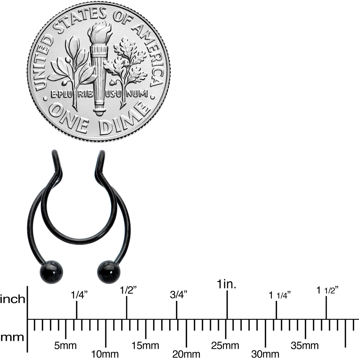 Black Horseshoe Ball Fake Septum Ring Nipple and Clip on Earring