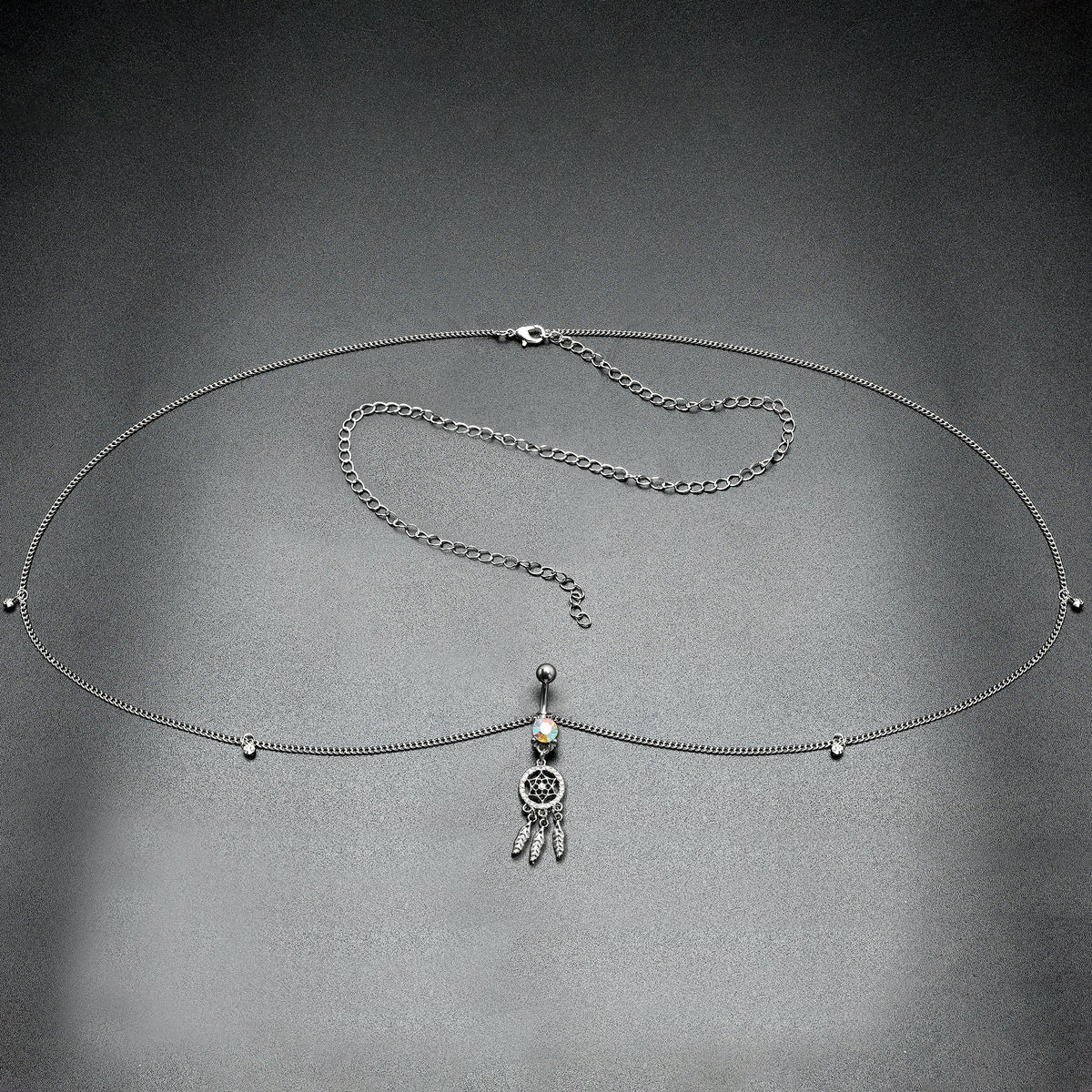 Clear Aurora Gem Southwest Dreamcatcher Dangle Belly Ring Belly Chain