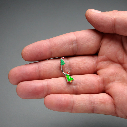 Merry Christmas Trees Hats Holiday Double Mount Belly Ring
