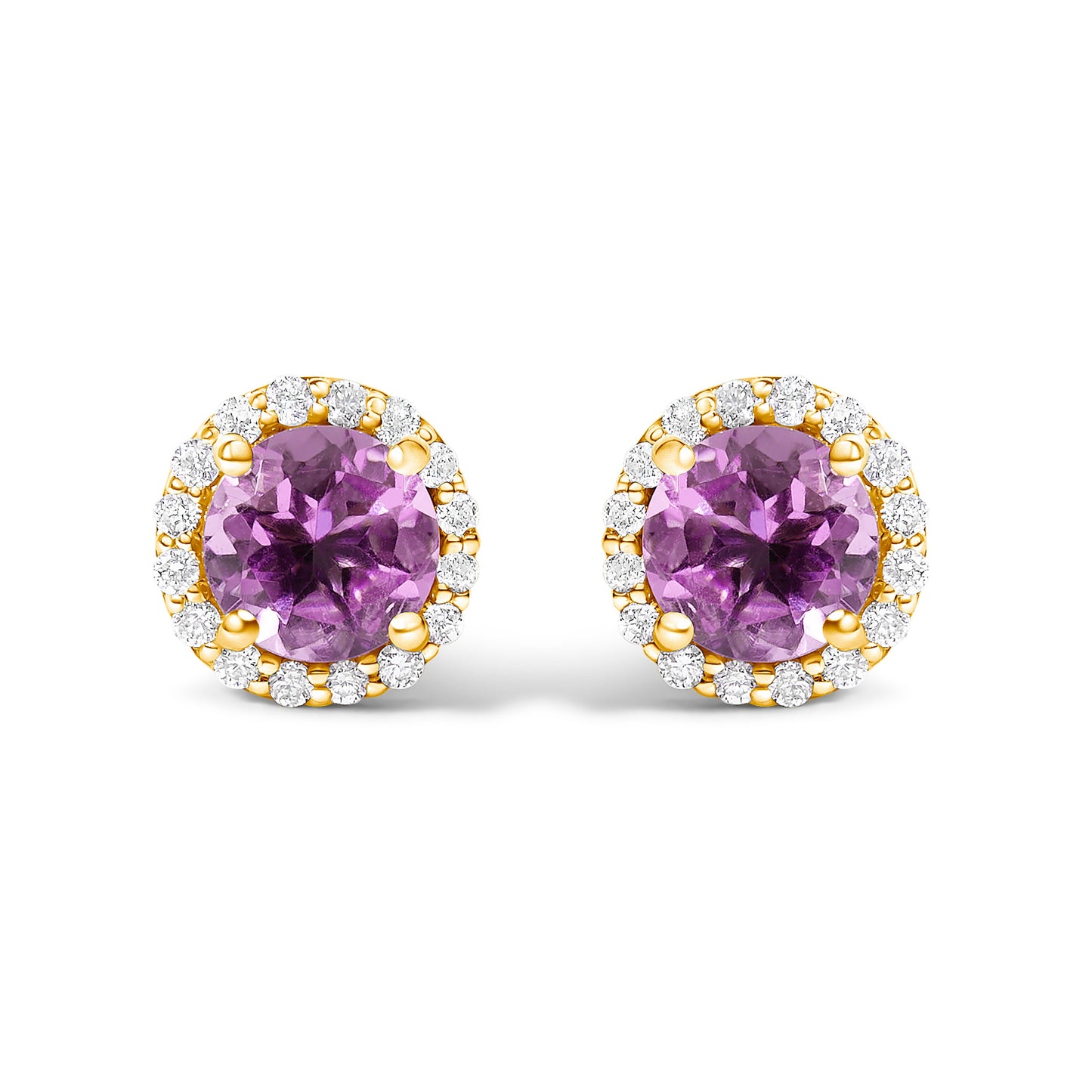 10K White Gold Purple Amethyst and 1/6 Cttw Diamond Halo Stud Earring