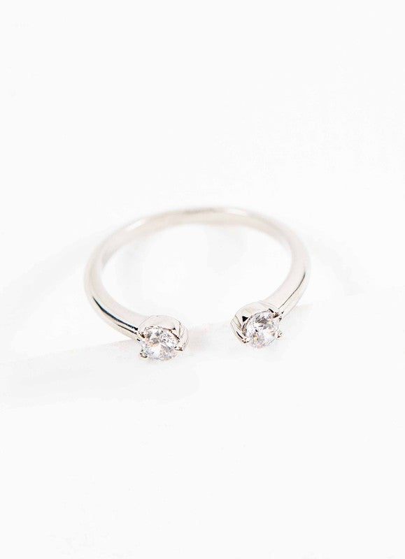Twin Stone Adjustable Ring | Silver