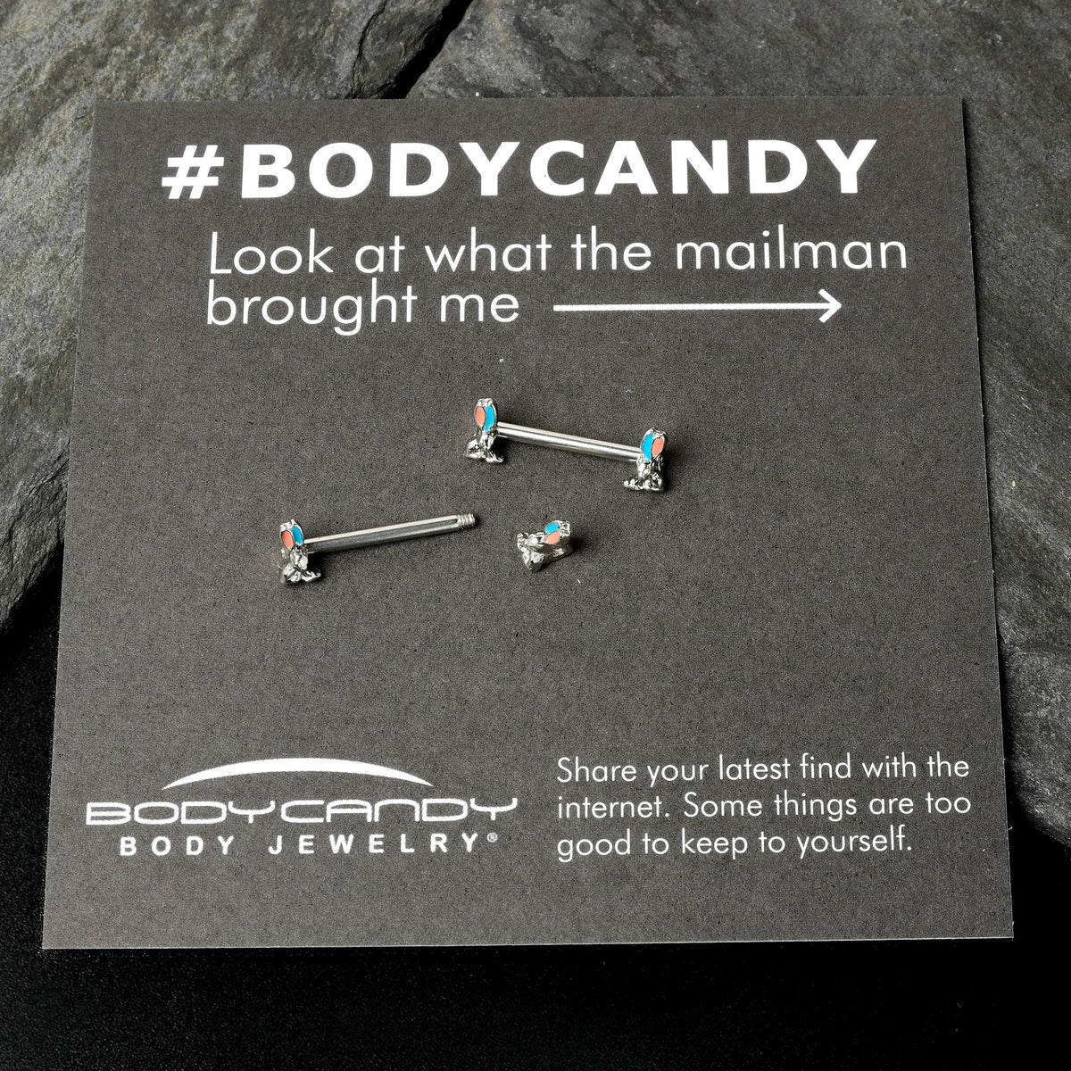14G 9/16 Easter Bunny Blue Red Ears Barbell Nipple Ring Set
