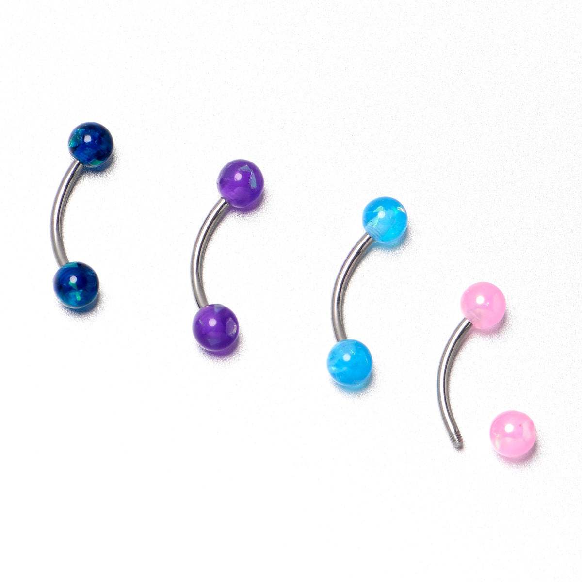 16G 3/8 Pink Blue Purple Faux Opal Pack Curved Eyebrow Ring Set of 4