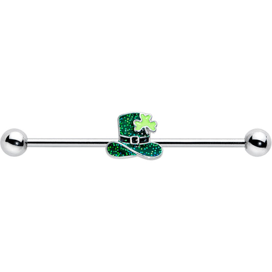 14G Glitter Top Hat Shamrock St Patricks Industrial Barbell 38mm