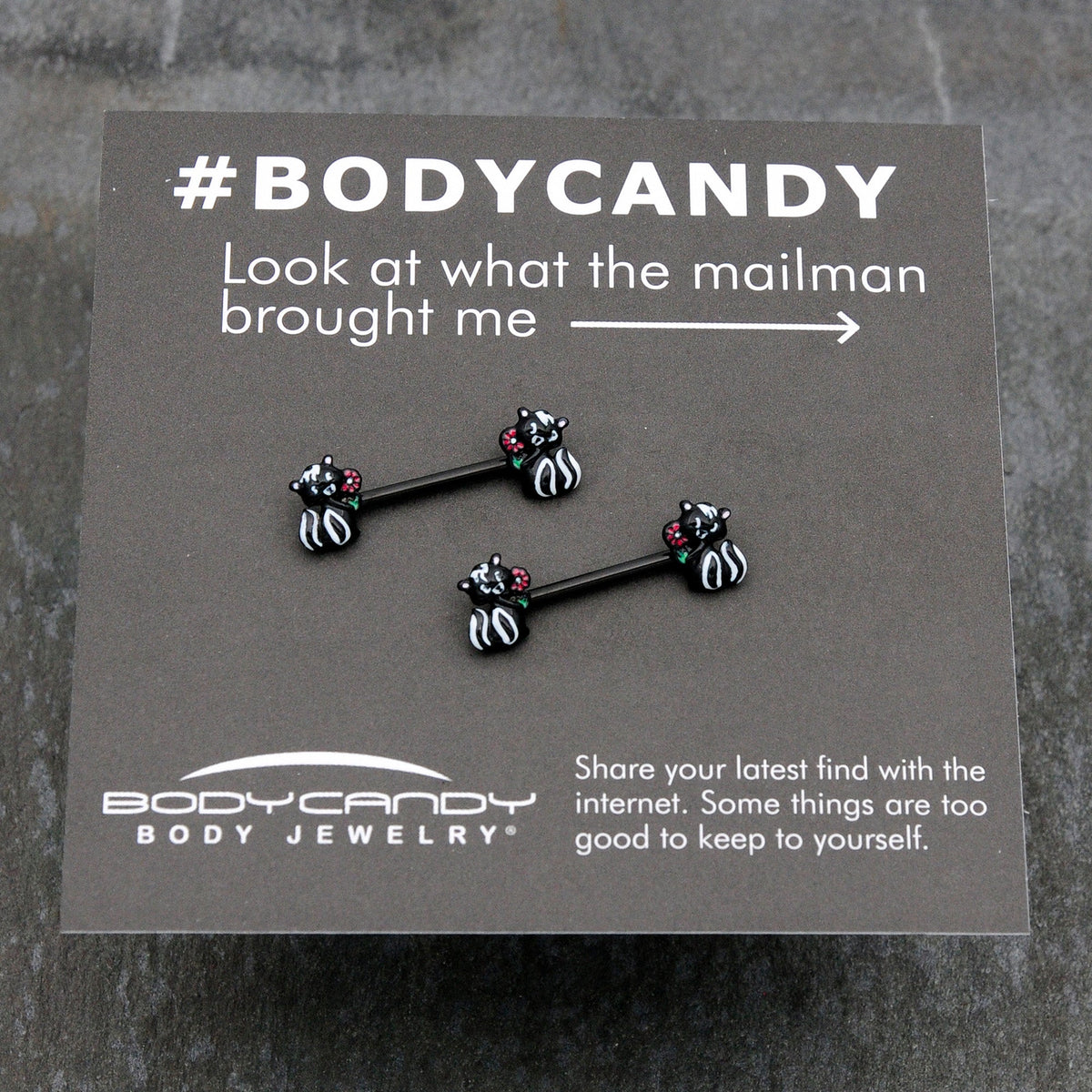 14G 9/16 Black Funky Skunk Barbell Nipple Ring Set