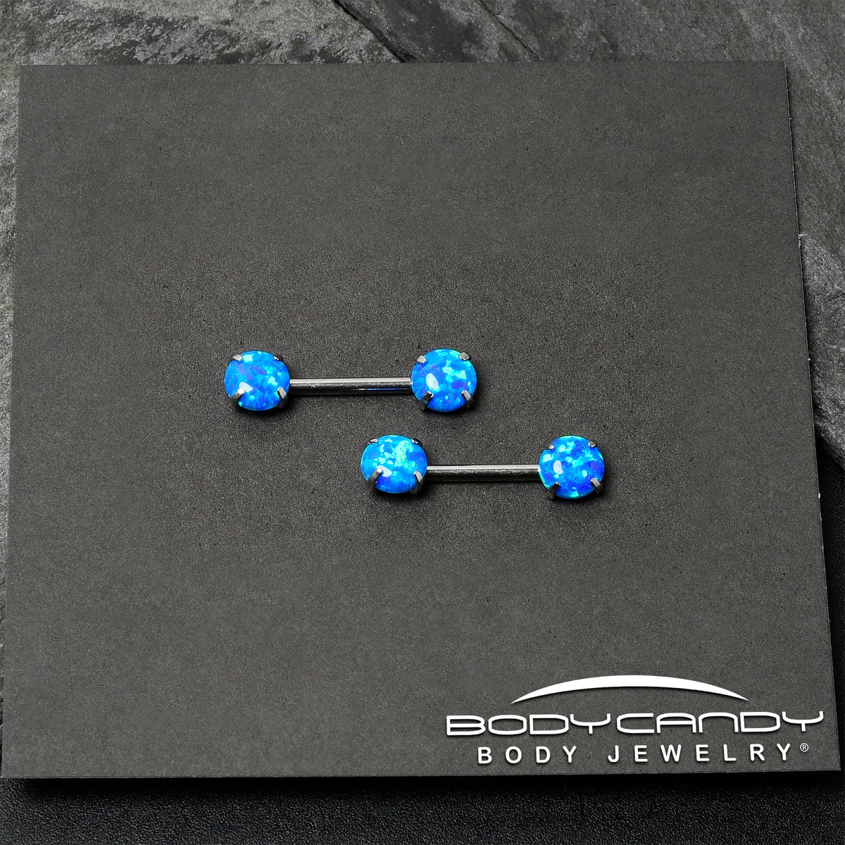 14G 1/2 Blue Synthetic Opal Threadless Barbell Nipple Ring Set