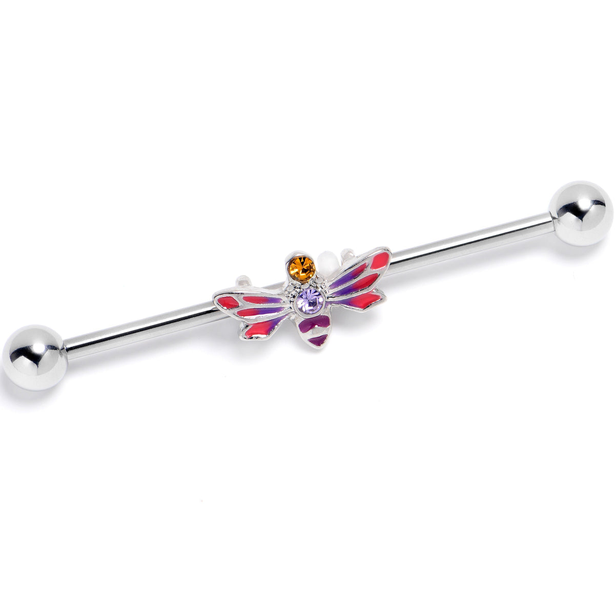 14G Yellow Purple Gem Dragonfly Stripe Industrial Barbell 38mm